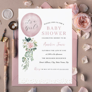 It's a Girl Pink Balloon Baby Shower Invitation