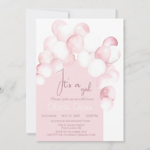 It's a girl pink balloons arch baby shower invitation
