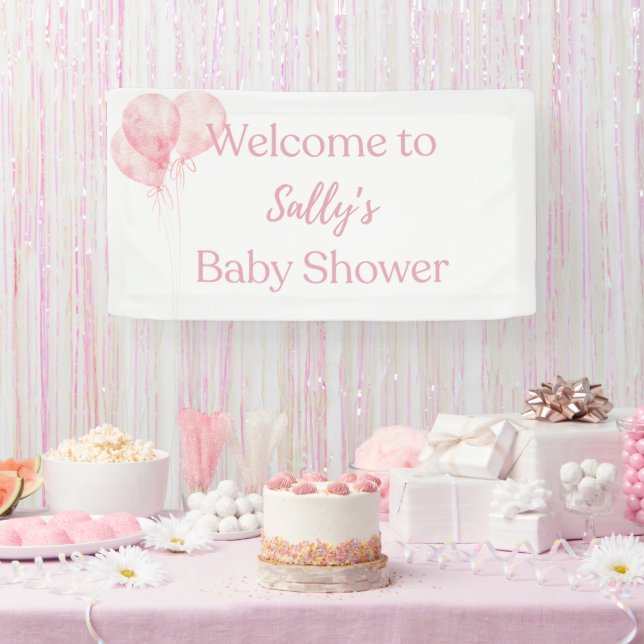 It's A Girl Pink Balloons Baby Shower Welcome Banner (Party)