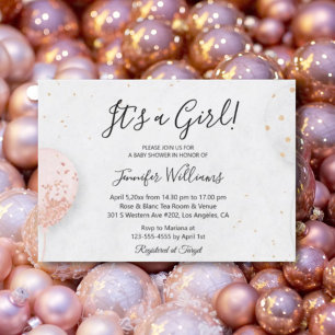 its a girl,pink balloons minimalist baby shower invitation