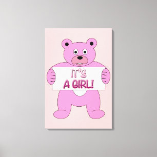 It's A Girl Pink Bear Canvas Print