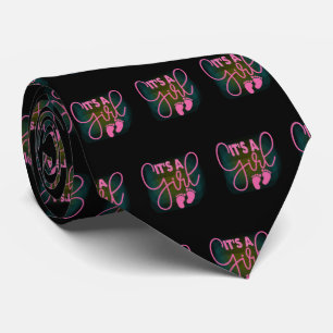 Its a Girl Pink Black Baby Footprints Tie