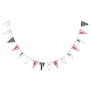 It's A Girl Pink Black & White Stripes Baby Shower Bunting