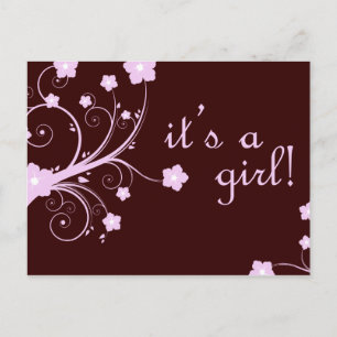 it's a girl : pink blossoms announcement postcard