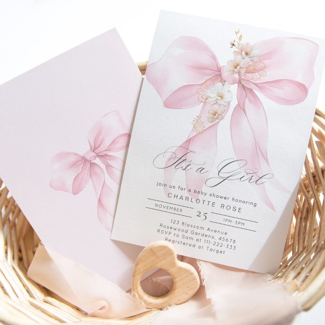 It's a girl Pink Bow baby girl shower Invitation (Creator Uploaded)