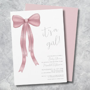 It's A Girl Pink Bow Baby Shower Invitation