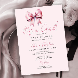 Its a girl pink bow coquette girl baby shower invitation
