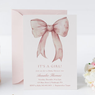 It's a Girl Pink Bow Girl Baby Shower Invitation