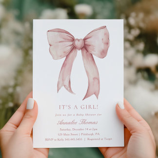 It's a Girl Pink Bow Girl Baby Shower Invitation