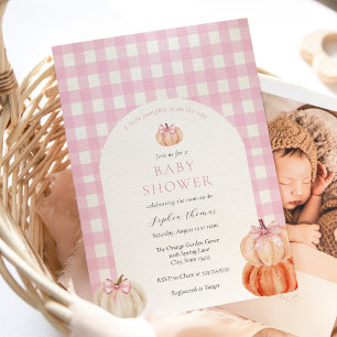 Its a Girl Pink Bow Pumpkin Baby Shower Arch Invitation