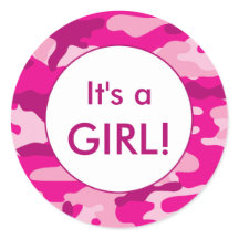 It's a GIRL pink camo announcement favour stickers