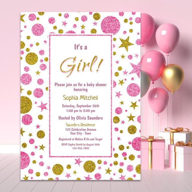 It's a Girl Pink Confetti Baby Shower Invitation (Creator Uploaded)