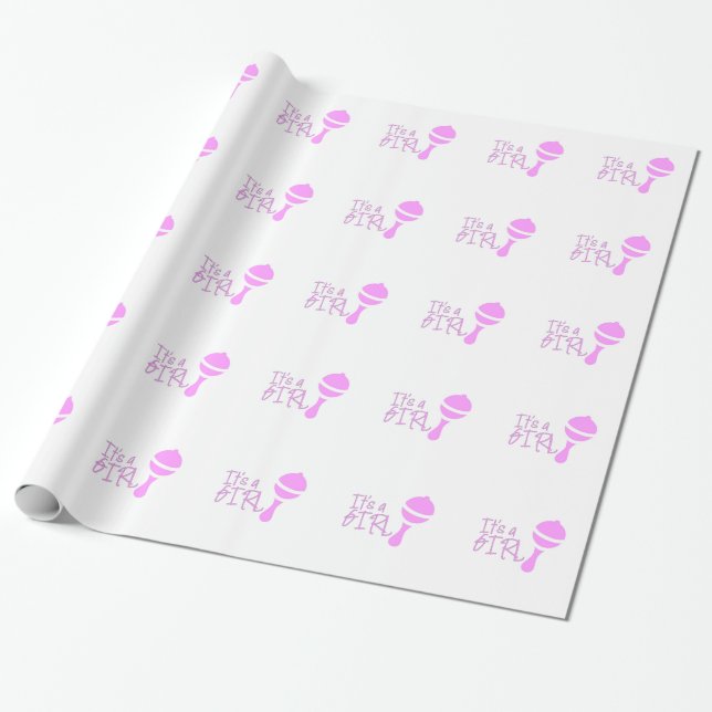 It's a girl pink cute girly baby Cute Baby shower Wrapping Paper (Unrolled)