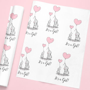 It's a Girl Pink Elephant Mother Baby Shower Wrapping Paper