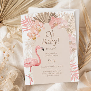 It's a girl pink flamingo boho baby shower invitation
