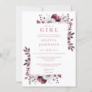 Its A Girl Pink Floral All In One Baby Shower Invitation