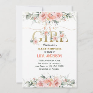 I'ts a girl pink floral Baby Shower invitation