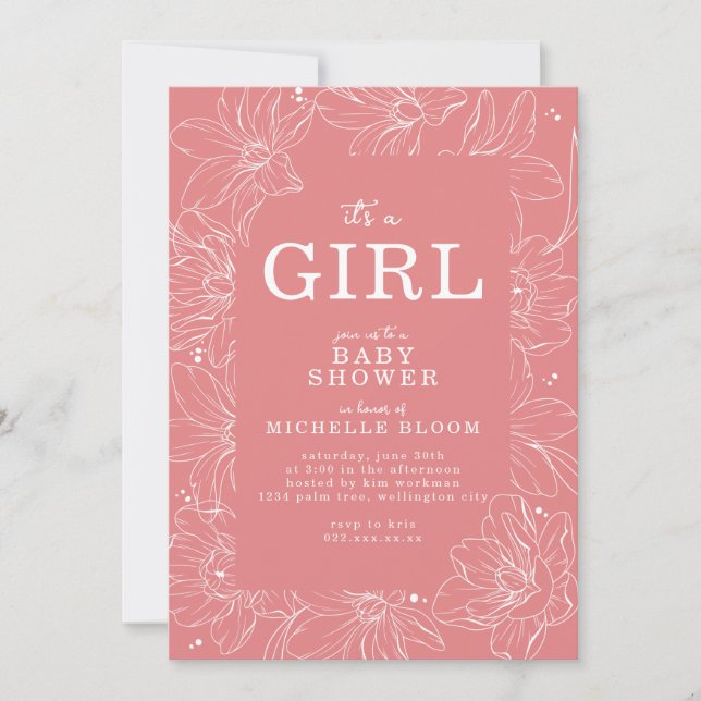 "It's a GIRL" Pink Floral Baby Shower Invitation (Front)