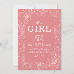 "It's a GIRL" Pink Floral Baby Shower Invitation