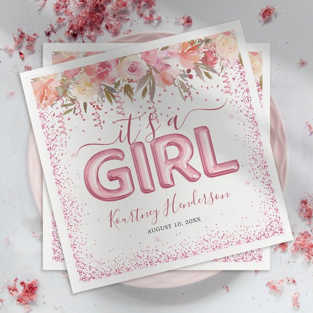 It's a Girl Pink Floral Baby Shower Napkins (Creator Uploaded)