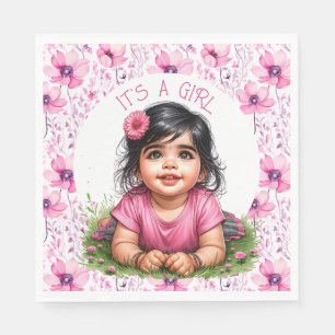 It's a Girl   Pink Floral Girl's Baby Shower Napkin