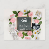 It's a Girl Pink Floral Pregnancy Announcement