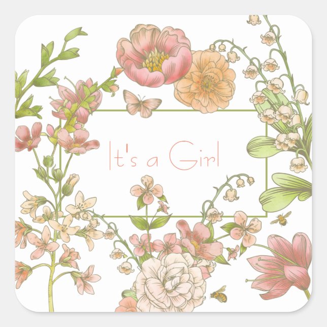 It's a Girl Pink Flowers Sticker (Front)