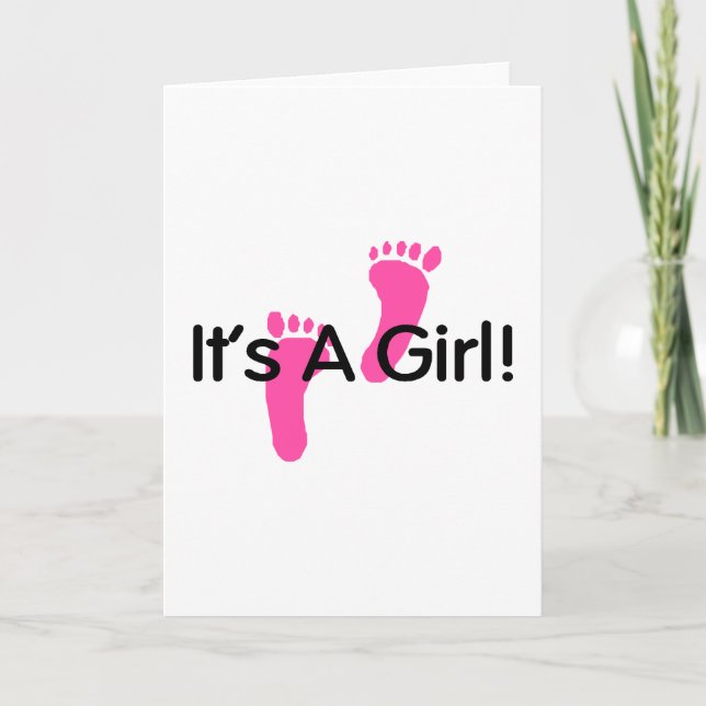 Its A Girl Pink Footprints Announcement (Front)