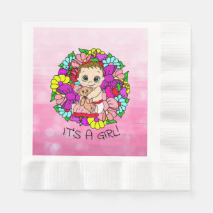 It's a Girl, Pink Girl's Baby Shower Caucasian Napkin