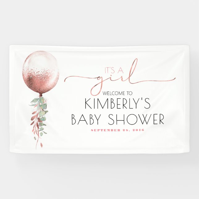 Its a Girl Pink Gold Balloon Baby Shower Banner (Horizontal)