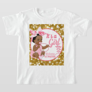 It's a Girl Pink & Gold Ethnic Baby Shower White T-Shirt