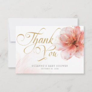 It's a Girl Pink Gold Floral Modern Baby Shower Thank You Card