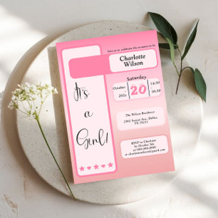 It's A Girl! Pink Gradient Cute Baby Shower Invitation