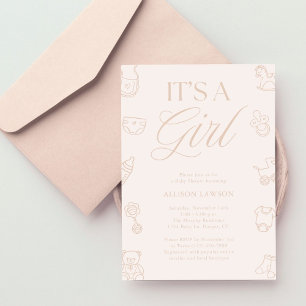It's a Girl Pink Hand Drawn Baby Shower Invitation