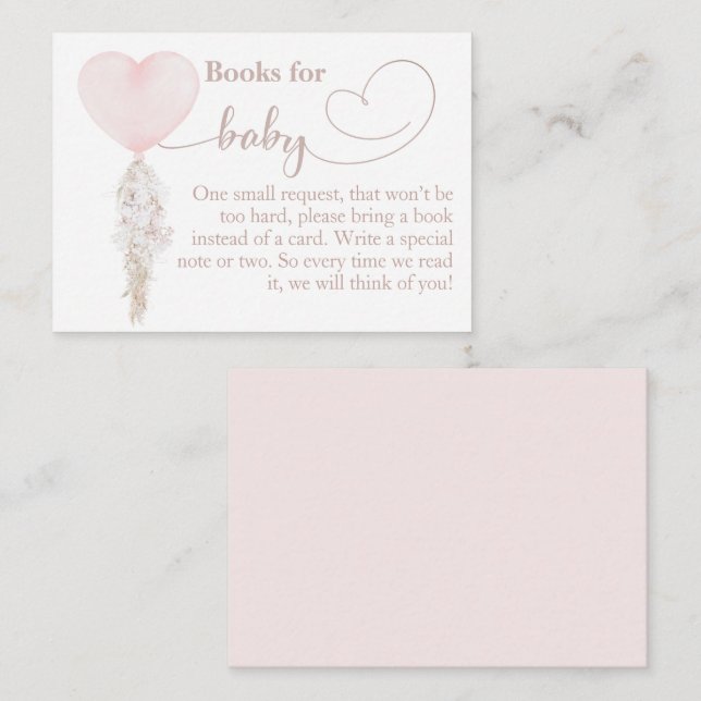 It's a Girl Pink Heart Balloon Baby Shower books Enclosure Card (Front/Back)