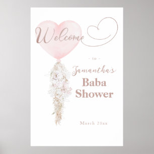 It's a Girl Pink Heart Balloon Baby Shower welcome Poster