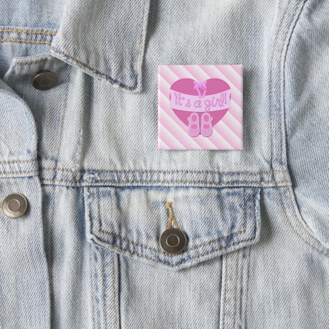 It's a girl Pink Heart Bow Shoes Baby Girl Shower 15 Cm Square Badge (In Situ)