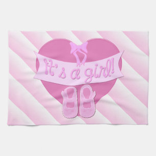 It's a girl Pink Heart Bow Shoes Baby Girl Shower Tea Towel