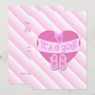 Its a girl Pink Heart Bow Shoes Baby Shower Invite