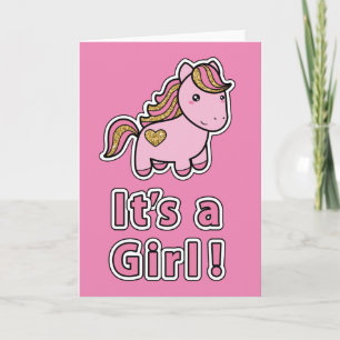 It's A Girl   Pink Horse Card
