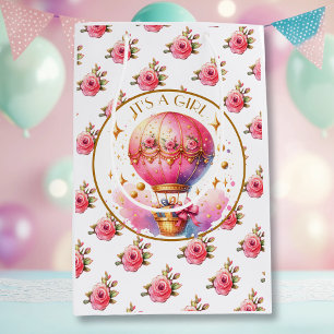 It's a Girl Pink Hot Air Balloon Baby Shower Medium Gift Bag