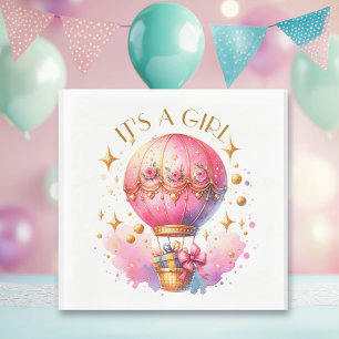 It's a Girl   Pink Hot Air Balloon Baby Shower Napkin