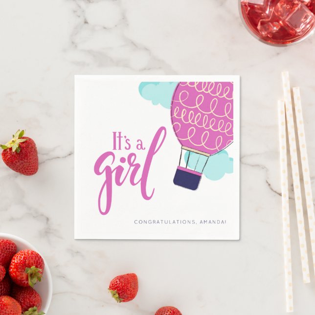 It's a Girl Pink Hot Air Balloon Baby Shower  Napkin (Insitu)