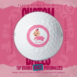 Its A Girl Pink Polka Dot Baby Shower Gender Revea Golf Balls