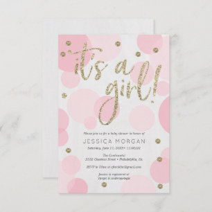 It's A Girl Pink Polka Dot Baby Shower Invitations