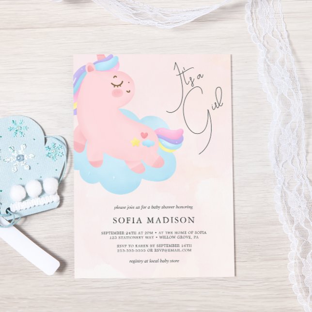 It's a Girl Pink Pony Baby Shower Invitation (Creator Uploaded)