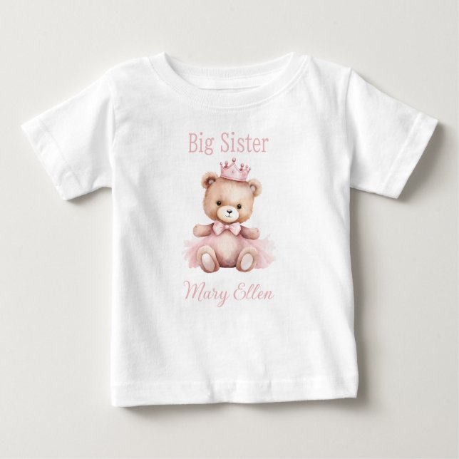 It's A Girl Pink Princess Bear Big Sister Baby T-Shirt (Front)