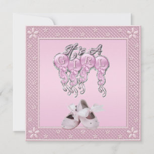 It's a Girl Pink Shoes & Balloons Baby Shower Invitation