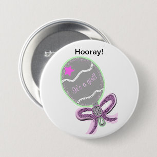 It's a Girl Pink Star Baby Rattle 7.5 Cm Round Badge