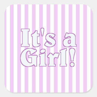 It's a Girl Pink Striped Announcement Square Sticker